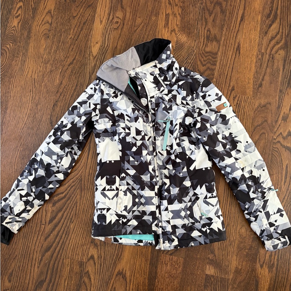 Roxy Kids' Geometric Puffer Jacket - Black and White